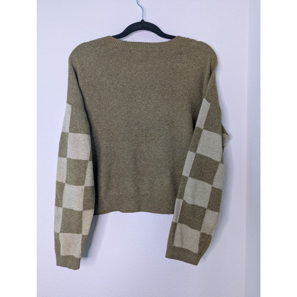 Blu Pepper Women's Checkerboard Cropped Sweater L Green Coquette Y2K Retro - Picture 2 of 3